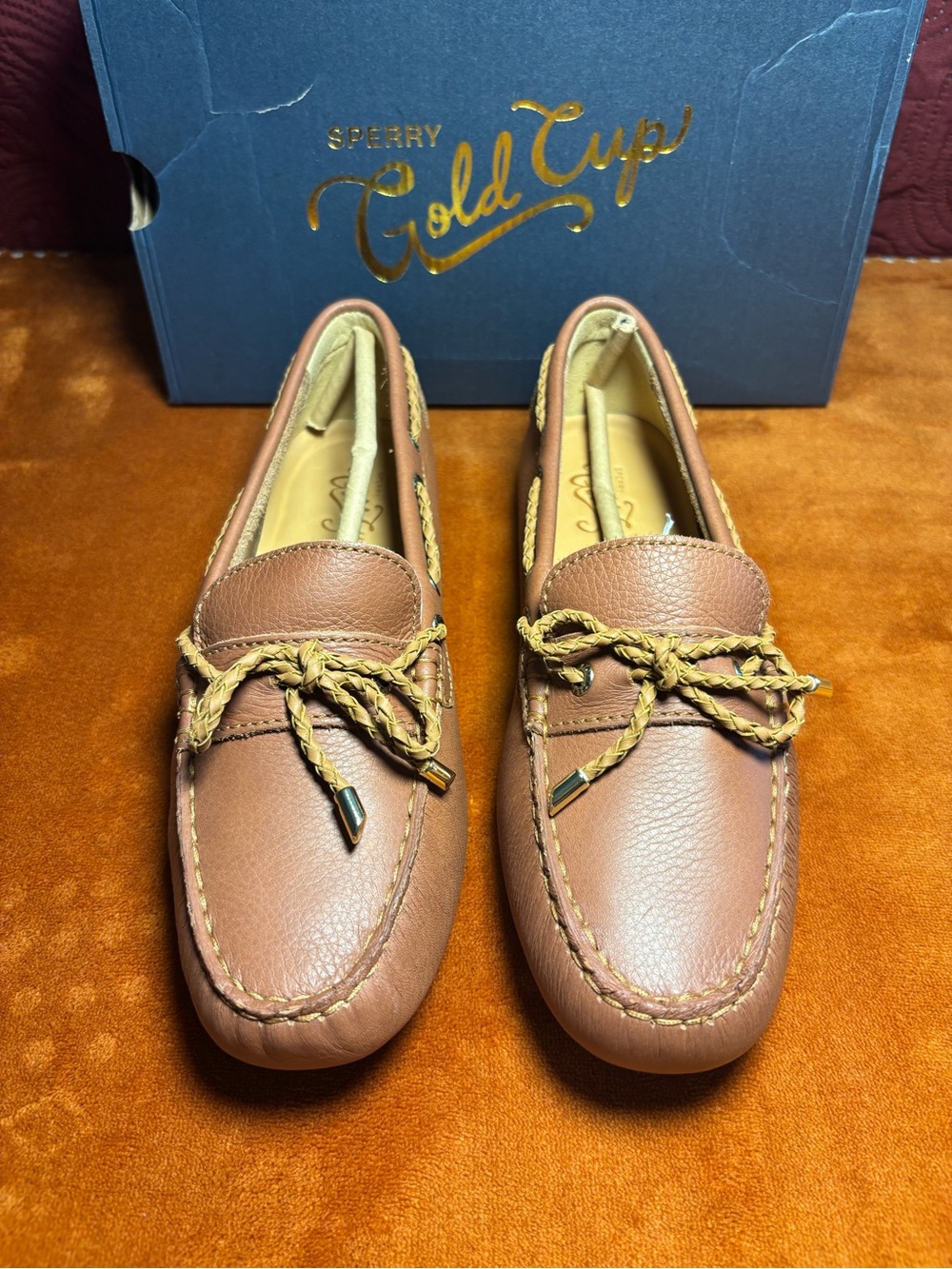 Sperry Tan Brown Leather Gold Cup Moccasin Loafers